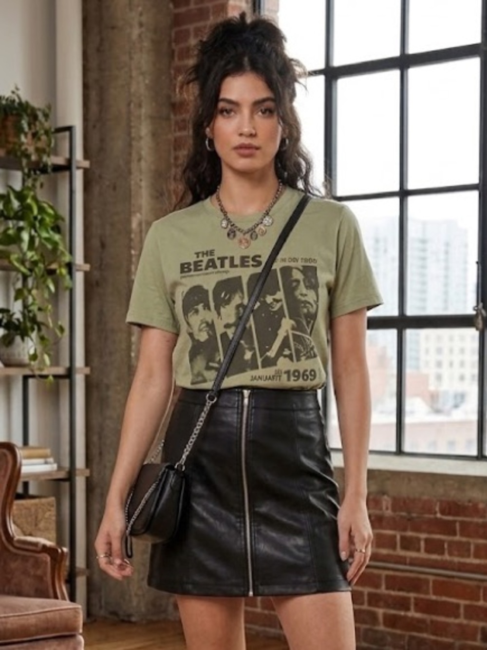 NWT The Beatles Rooftop Concert Graphic Tee Sage Green Band T-Shirt NWT XS/S/XXL